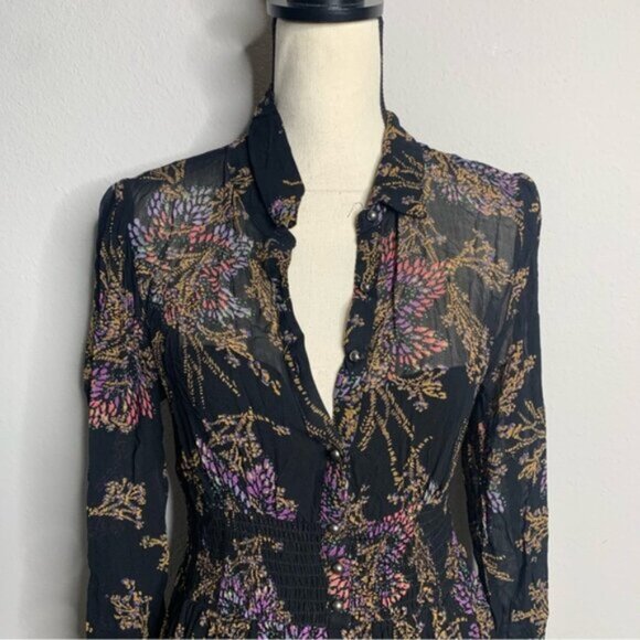 Free People Fake Pretend Black Print Long Sleeve Mini Dress - Picture 8 of 14